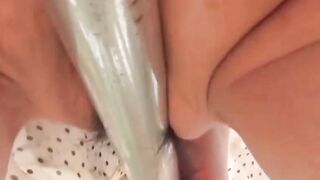Adorable Asian girl rubbing hairy pussy outdoor
