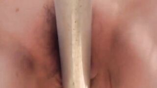 Adorable Asian girl rubbing hairy pussy outdoor