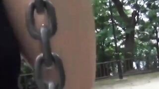 Kinky Asian girl peeing relentlessly in public