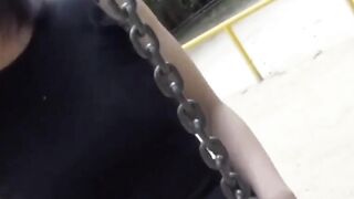 Kinky Asian girl peeing relentlessly in public
