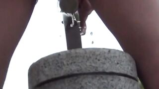 Nasty Japanese kinkster girl peeing in public