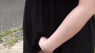 Lustful Japanese girl rubs her pussy around the park