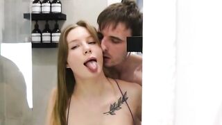 Only your giant sausage can fill my shaven pussy, cheating on my bf in the bathroom.