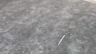 Street squatters pee in secluded alley and walk off wet