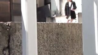 Street squatters pee in secluded alley and walk off wet
