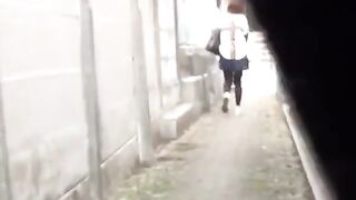 Street squatters pee in secluded alley and walk off wet
