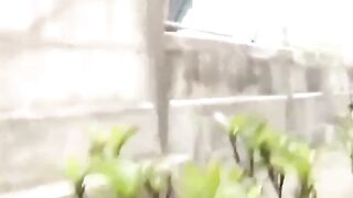 Street squatters pee in secluded alley and walk off wet