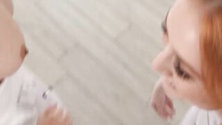 Petite babes Scarlet Skies and Selina Imai has perfect cock riding skills