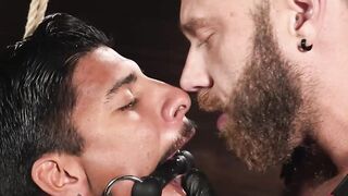 Dominant DILF Brogan fisting and barebacking restrained Apollo Fates