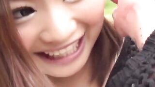 Pretty Tokyo girl rides a playground climber and pees after