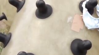 Pretty Tokyo girl rides a playground climber and pees after