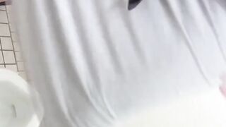 Closeup of young Japanese girls peeing in public toilet scenes