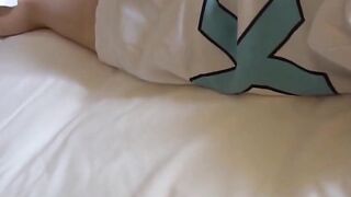 Petite Japanese girl rubs her pussy before warm peeing shower