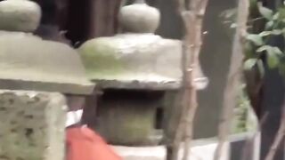 Pretty Asian lifts skirt and floods rack with golden piss