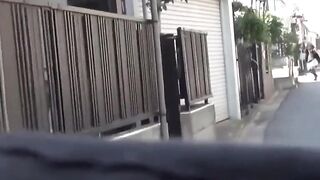 Pretty Asian lifts skirt and floods rack with golden piss