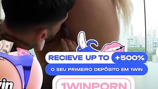 Fantastic gonzo platinum-blonde sex industry star flashes off on the varanda asking