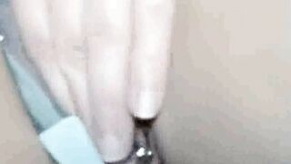 Massaging clit of my pierced pussy (close up)