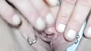 Massaging clit of my pierced pussy (close up)