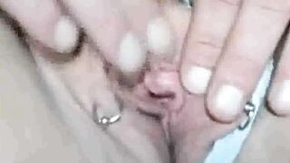 Massaging clit of my pierced pussy (close up)
