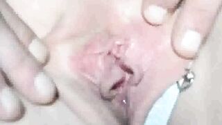 Massaging clit of my pierced pussy (close up)