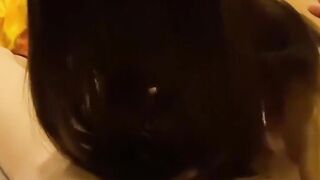 Naughty Japanese girl delights in her lover before pissing
