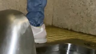 Masked Japanese girl pees after sensual pussy play