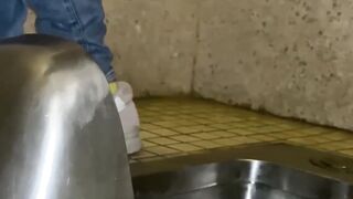Masked Japanese girl pees after sensual pussy play