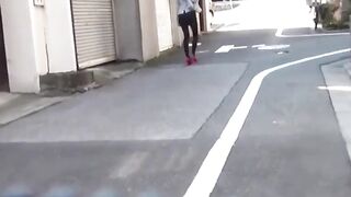 Japanese public squirters squats and hide the yellow puddle