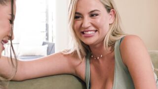 Big tits lesbian teen pounds busty naked neighbor with a strapon
