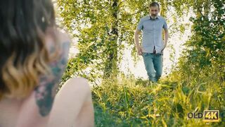 OLD4K. Experienced man and irresistible-looking barely legal make love inside the