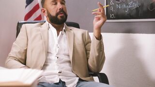 Teen Classroom Threesome - Teacher Fucks Two Students In His Office