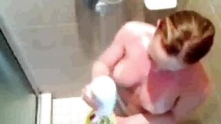 stepdaughter soaps and shaves in shower (voyeur)