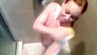 stepdaughter soaps and shaves in shower (voyeur)