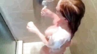 stepdaughter soaps and shaves in shower (voyeur)