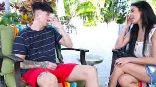 Horny teen fuck big tits MILF stepmom after stepdad kicks him out