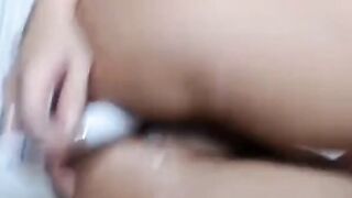 Horny Asian Babe Fucks Both Holes with Thick Dildo