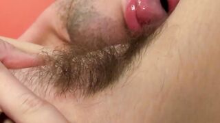 Lusty dude grabs his trimmed long sword and masturbates