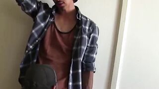 Tristan Mathews kneels then puts Uncut Raves dick inisde his mouth