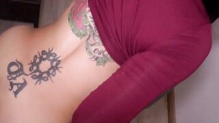 Big tits tattooed Asian ladyboy fucked with a butt plug and a BWC