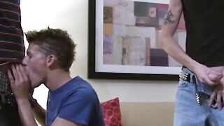 Jimmy gets his horny mouth blowbanged by multiple cocks