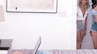 Dual grind frenzy Emma Rosie Scarlett Alexis milk dick until massive cum blast