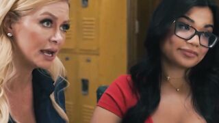 Lesbian stepmom dovefucking stepdaughter in the classroom