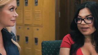 Lesbian stepmom dovefucking stepdaughter in the classroom