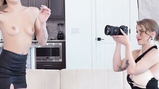Octavia Red holds a camera while Becky Summer endures rough pussy fucking