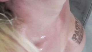Throat fucked Chloe drools messily with saliva covering her chest