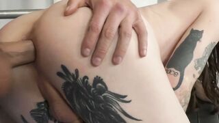 Busty shemale anal fucked by her trainer