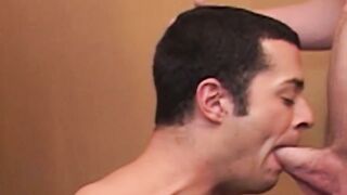 Jordan Long cute face stuffed by three dudes hard cocks