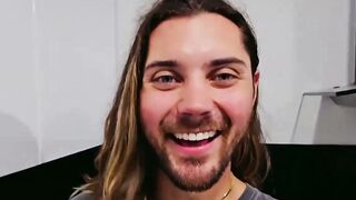 Long haired Billy worships Kalebs rock hard cock with thirsty deep blowjob