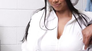 Teen thief Violet Myers devours a cock to escape handcuffs