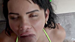 Horny big tits Latina teen Amy deepthroats massive white dick stranger